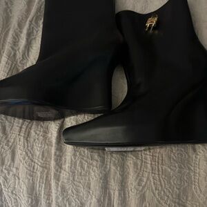 Nordstrom Black Mid-Calf Heeled Boots with Gold Buckle